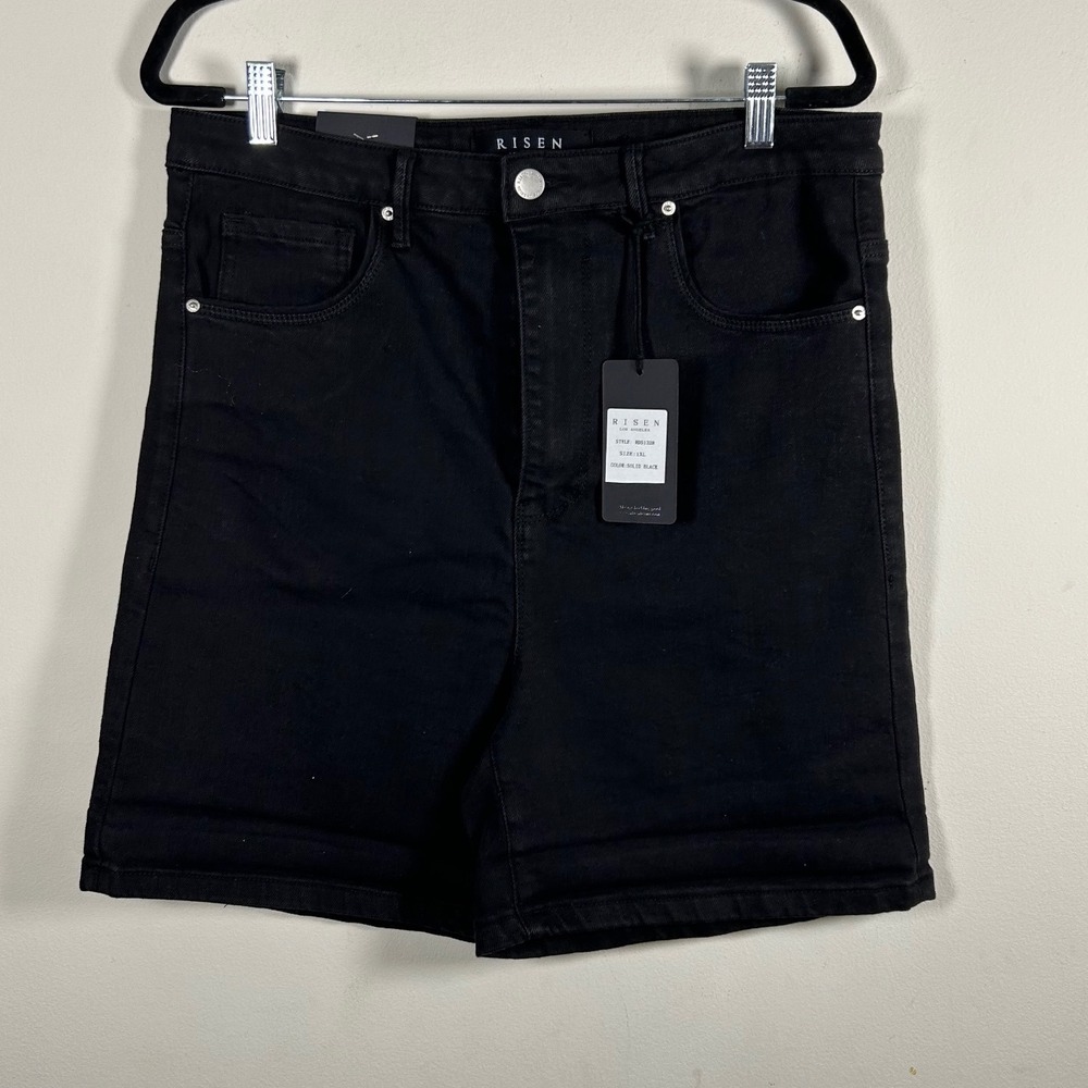 NEW Risen Denim Shorts Womens 1XL Black High Rise 5-Pocket RDS1328